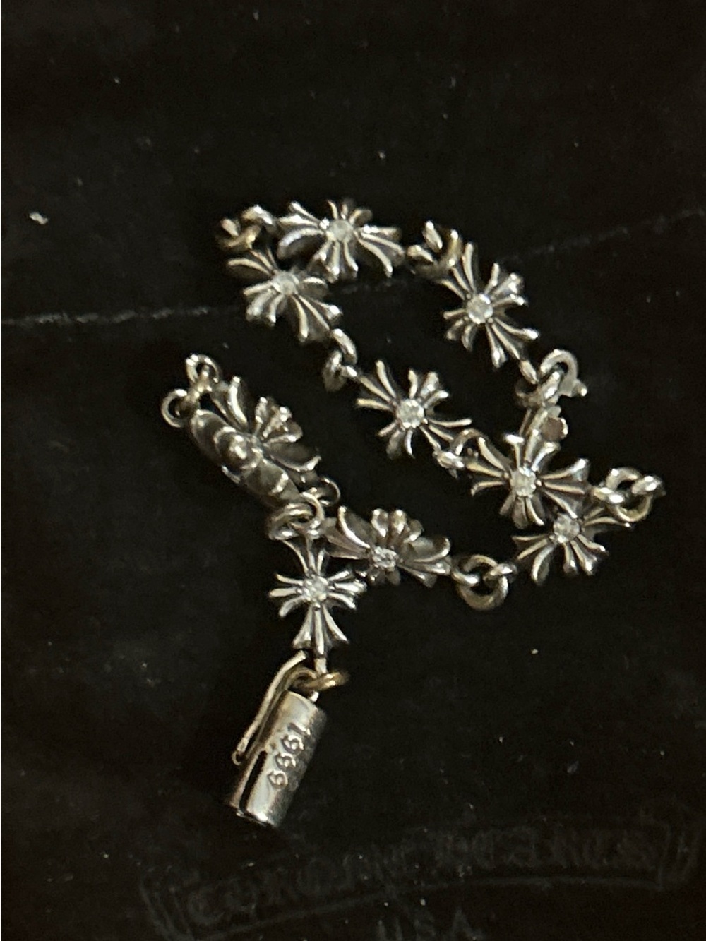 CHROME HEARTS ,Tiny E Diamond cross bracelet